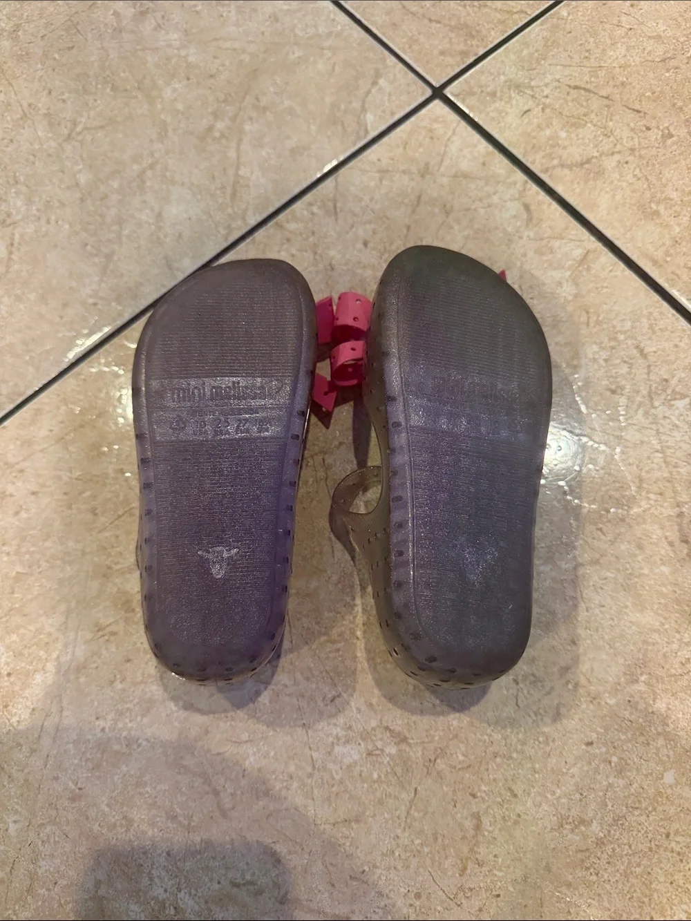 Mini Melissa Taupe Jelly Mary Janes with Pink Bow